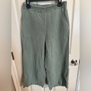 Joie Wide Leg Pull On Linen & Lyocell Pants, Green, Sz L